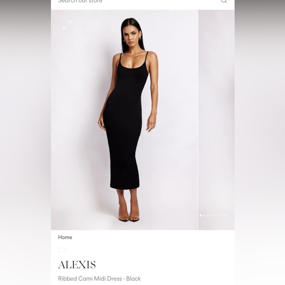 Alexis Ribbed Cami Midi Dress - Black | Meshki